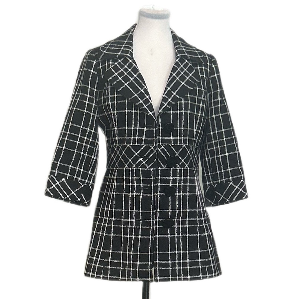 White House Black Market Black and White Blazer Tailored Checkered Jacket